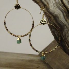 Boucles d’oreilles dorées à l’or fin émeraude