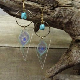 Boucles d’oreilles plume de paon et turquoise