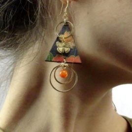 Boucles d’oreilles tissu japonais jade papaye