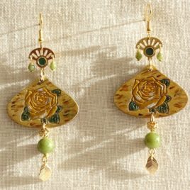 Boucles d’oreilles roses jaunes et jade