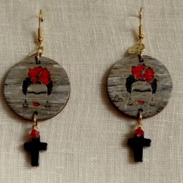 Boucles d’oreilles Frida Kahlo croix en onyx