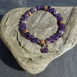Bracelet améthyste foncé et bois gris